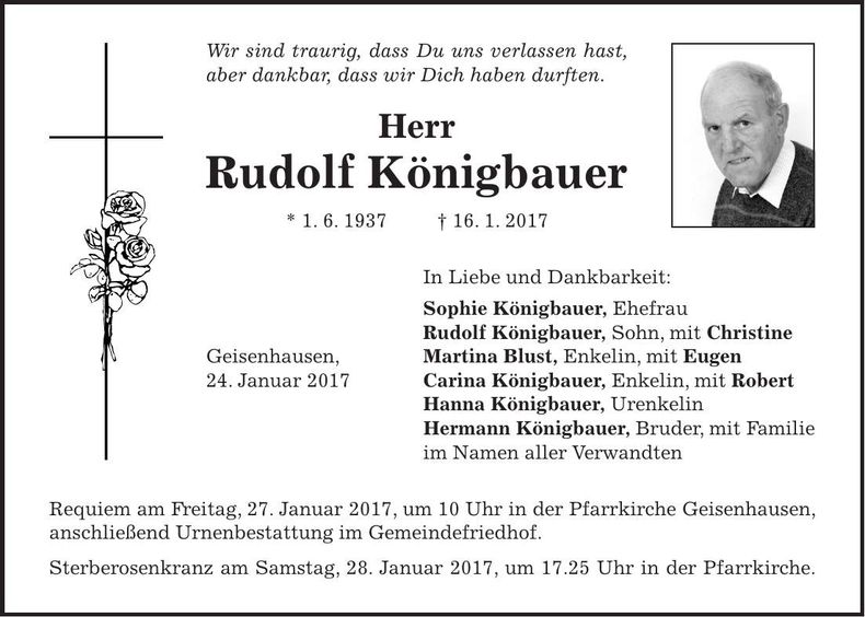 Traueranzeige Rudolf Königbauer