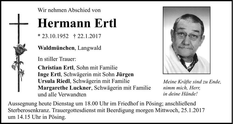 Traueranzeige Hermann Ertl