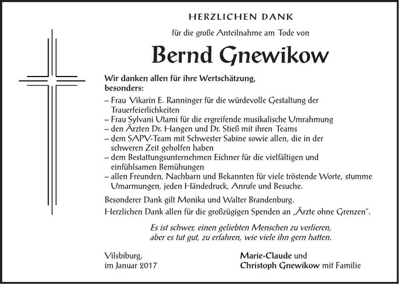 Traueranzeige Bernd Gnewikow