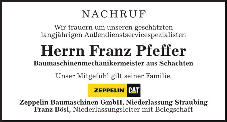Traueranzeige Franz Pfeffer