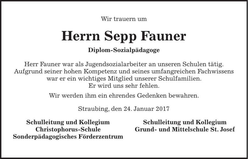 Traueranzeige Sepp Fauner