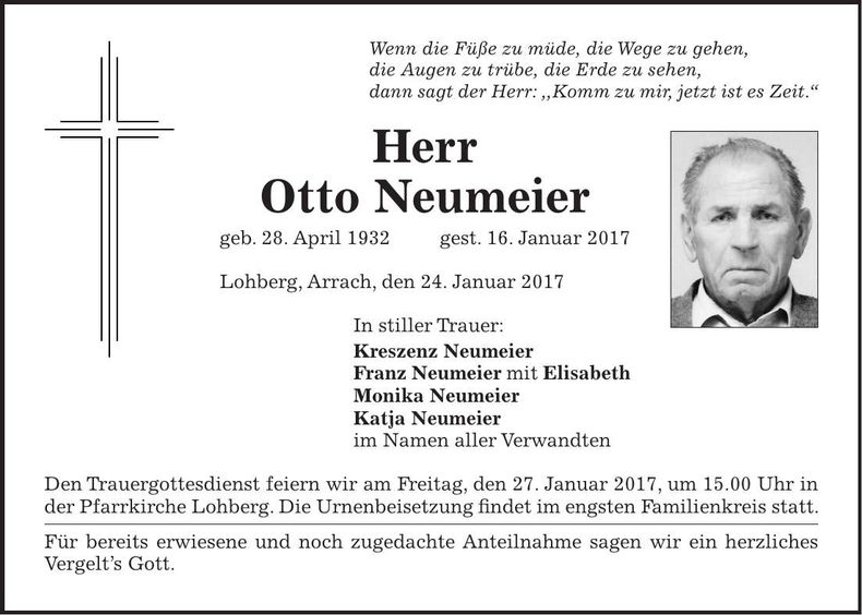 Traueranzeige Otto Neumeier