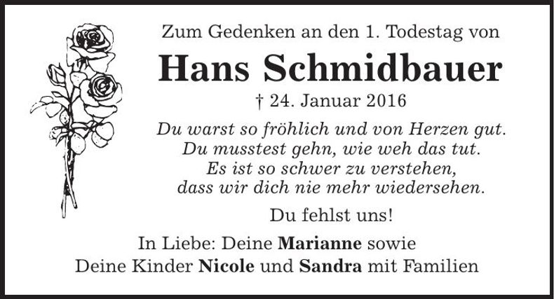 Traueranzeige Hans Schmidbauer