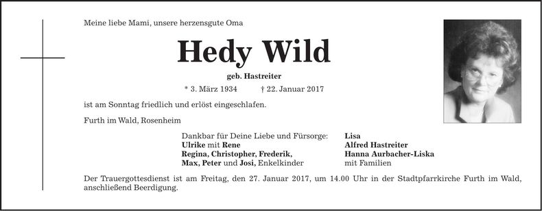 Traueranzeige Hedy Wild
