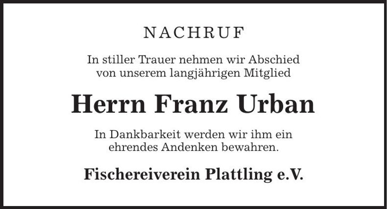 Traueranzeige Franz Urban
