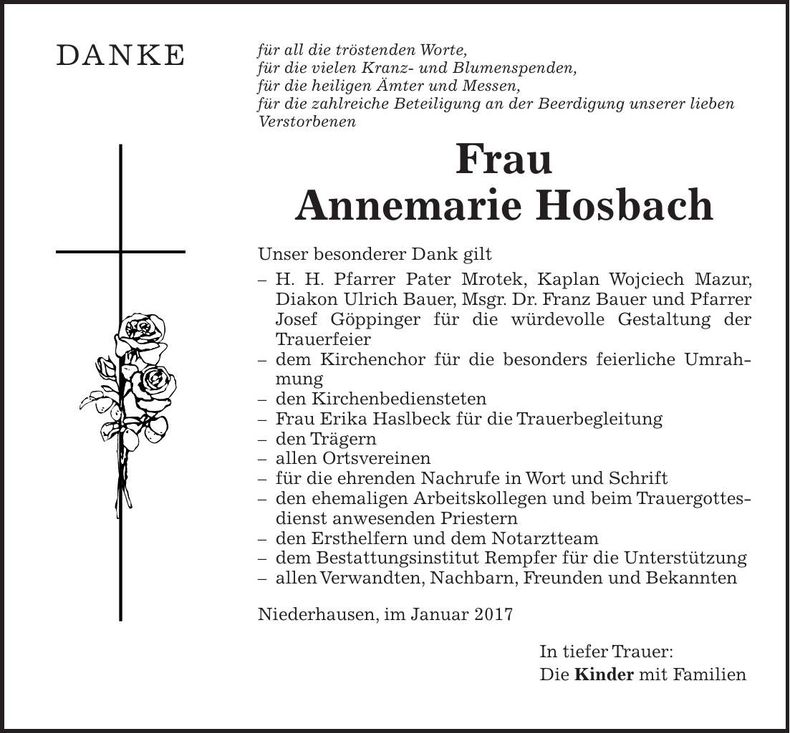 Traueranzeige Annemarie Hosbach
