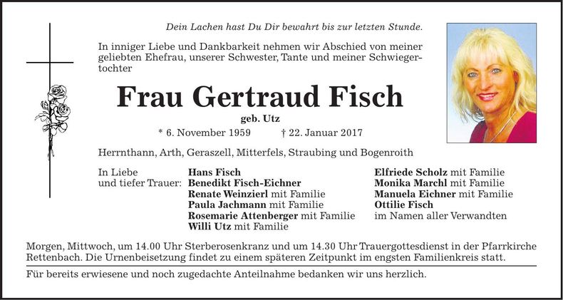 Traueranzeige Gertraud Fisch