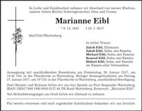 Traueranzeige Marianne Eibl