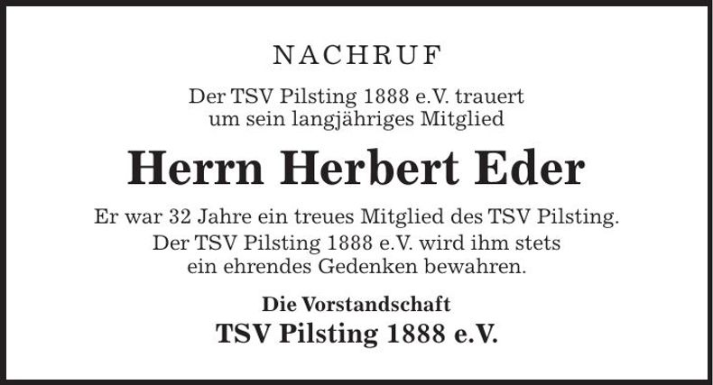 Traueranzeige Herbert Eder