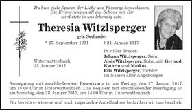 Traueranzeige Theresia Witzlsperger