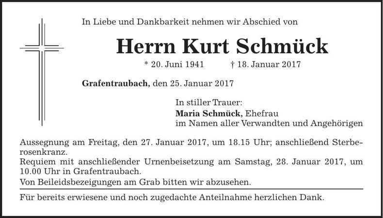 Traueranzeige Kurt Schmück