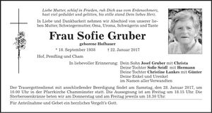 Traueranzeige Sofie Gruber