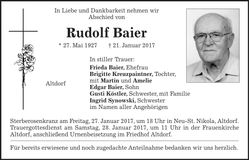 Traueranzeige Rudolf Baier