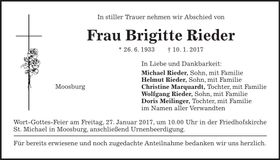 Traueranzeige Brigitte Rieder