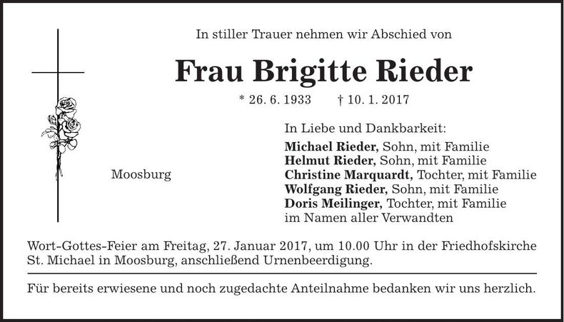 Traueranzeige Brigitte Rieder