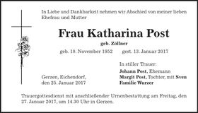 Traueranzeige Katharina Post