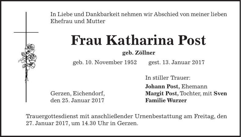Traueranzeige Katharina Post