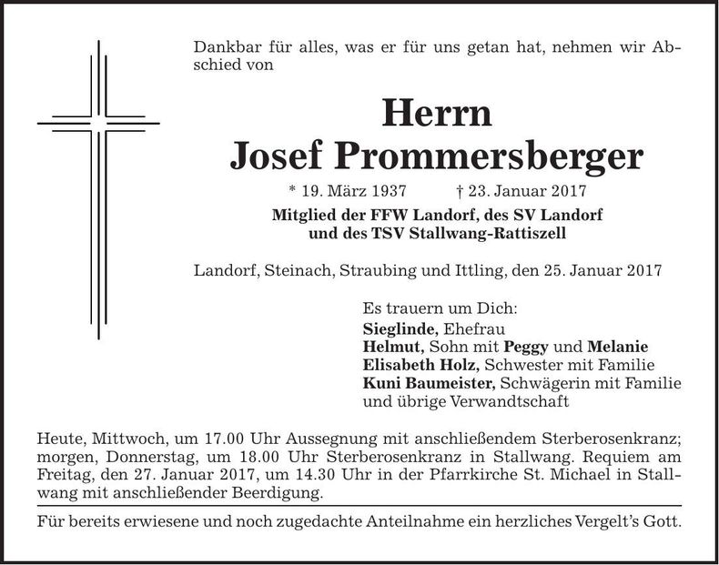 Traueranzeige Josef Prommersberger