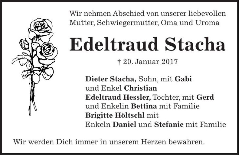 Traueranzeige Edeltraud Stacha