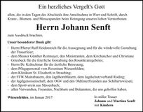 Traueranzeige Johann Senft