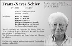 Traueranzeige Franz-Xaver Schier