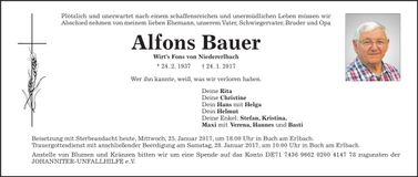 Traueranzeige Alfons Bauer
