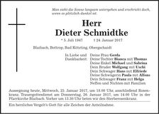 Traueranzeige Dieter Schmidtke