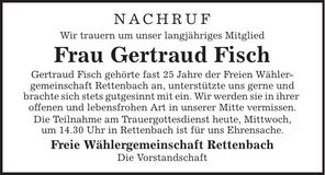 Traueranzeige Gertraud Fisch