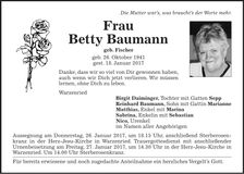 Traueranzeige Betty Baumann