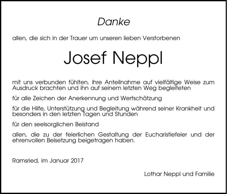 Traueranzeige Josef Neppl