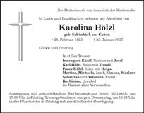 Traueranzeige Karolina Hölzl