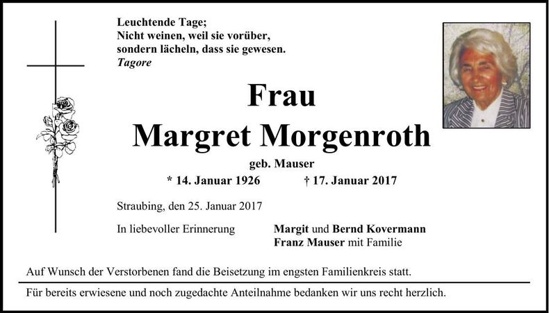 Traueranzeige Margret Morgenroth