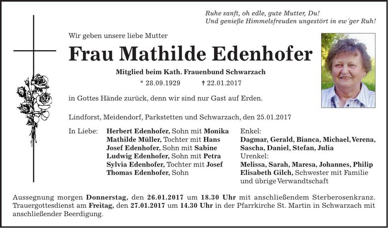 Traueranzeige Mathilde Edenhofer