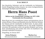 Traueranzeige Hans Poost