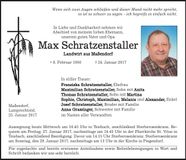 Traueranzeige Max Schratzenstaller