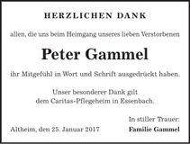 Traueranzeige Peter Gammel
