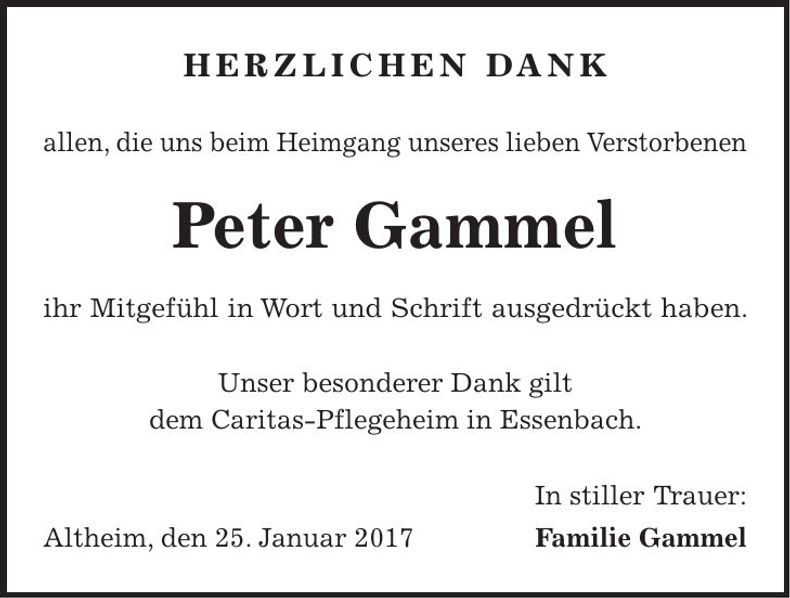 Traueranzeige Peter Gammel