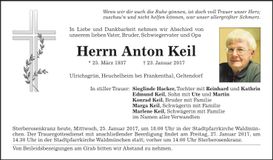 Traueranzeige Anton Keil