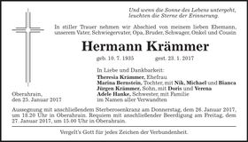 Traueranzeige Hermann Krämmer