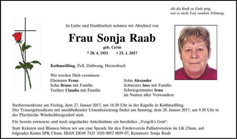 Traueranzeige Sonja Raab
