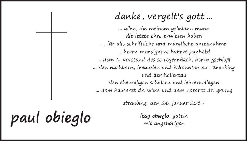 Traueranzeige Paul Obieglo