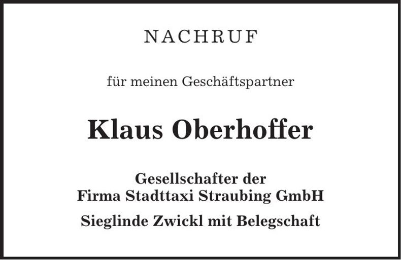 Traueranzeige Klaus Oberhoffer