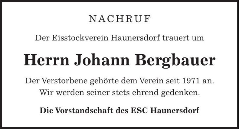 Traueranzeige Johann Bergbauer