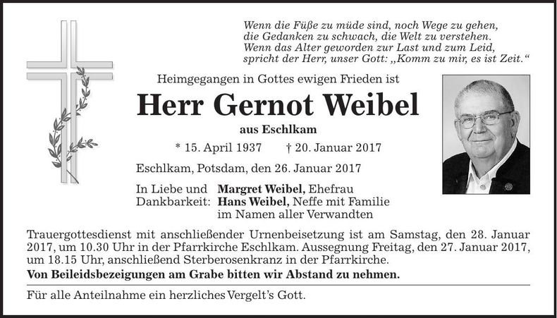 Traueranzeige Gernot Weibel