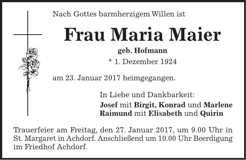 Traueranzeige Maria Maier