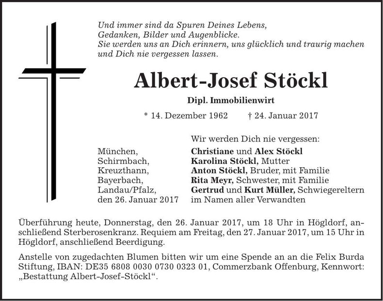 Traueranzeige Albert-Josef Stöckl