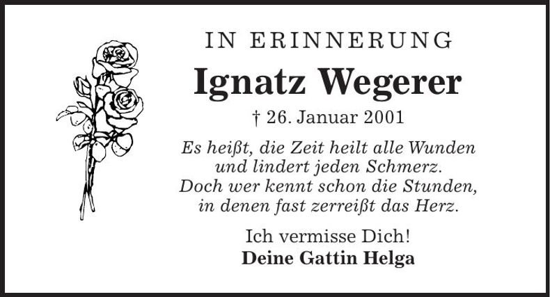 Traueranzeige Ignatz Wegerer