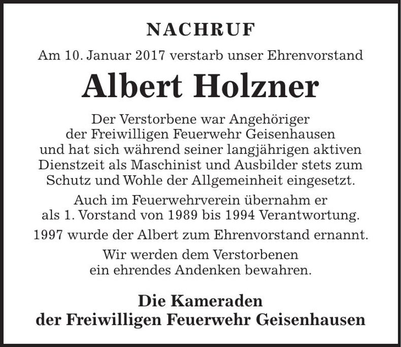 Traueranzeige Albert Holzner