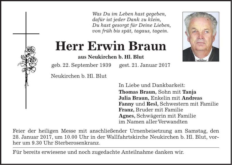 Traueranzeige Erwin Braun