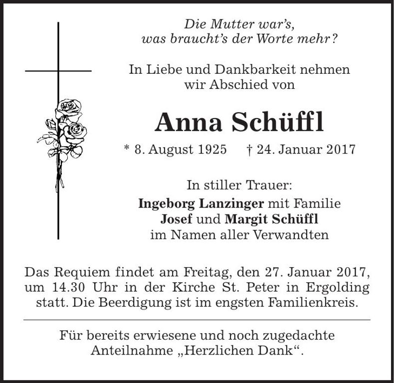 Traueranzeige Anna Schüffl